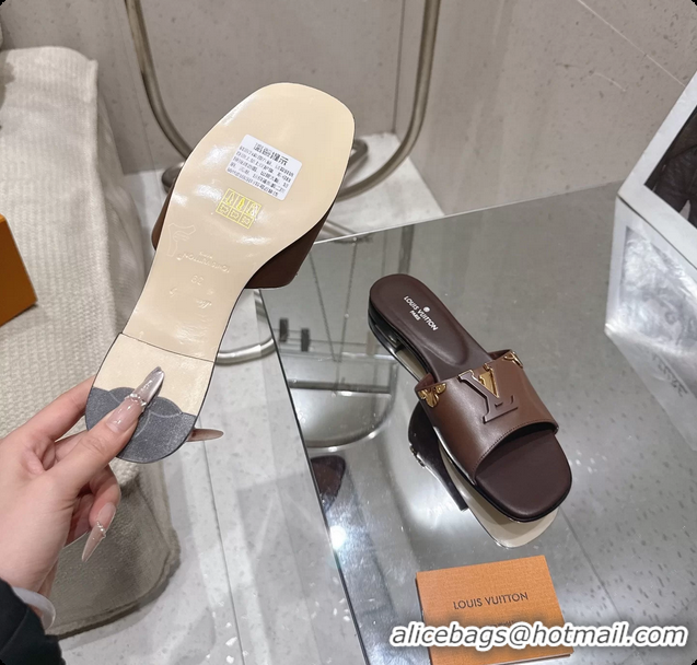 Cheap Price Louis Vuitton LV Mare Flat Mule Slides Sandals Dark Brown Calfskin Leather 6061501