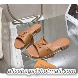 Shop Duplicate Louis Vuitton LV Mare Flat Mule Slides Sandals Brown Calfskin Leather 6061501