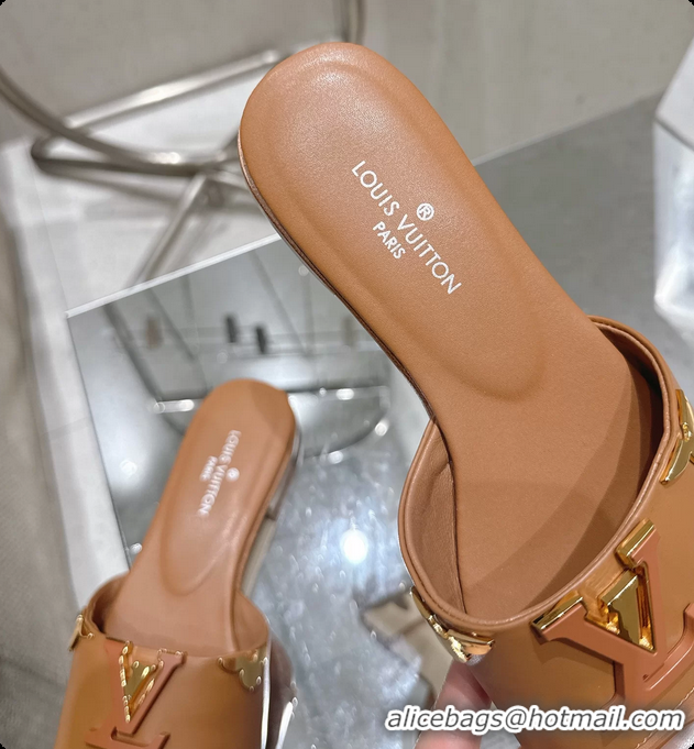 Shop Duplicate Louis Vuitton LV Mare Flat Mule Slides Sandals Brown Calfskin Leather 6061501