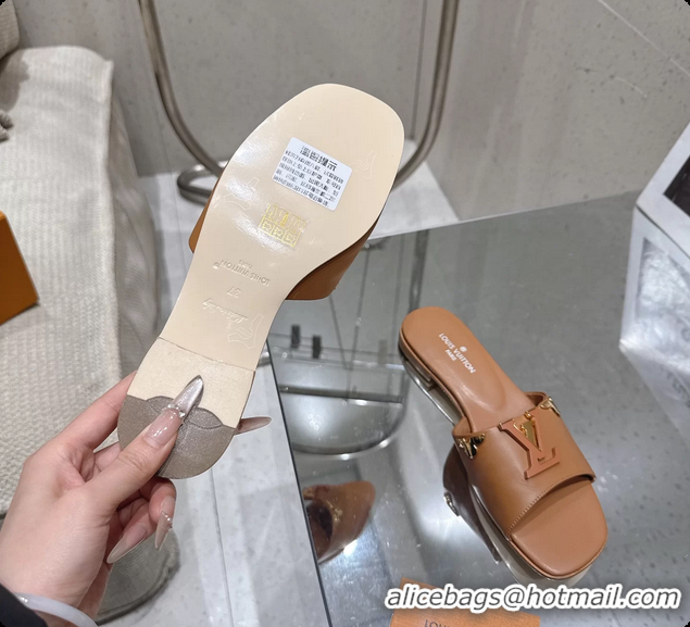 Shop Duplicate Louis Vuitton LV Mare Flat Mule Slides Sandals Brown Calfskin Leather 6061501