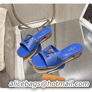 Good Looking Louis Vuitton LV Mare Flat Mule Slides Sandals Blue Calfskin Leather 6061501