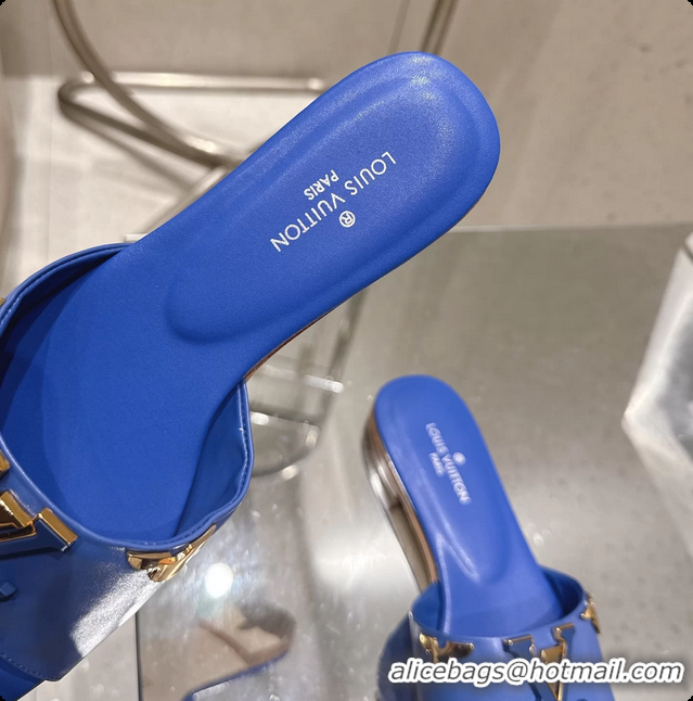 Good Looking Louis Vuitton LV Mare Flat Mule Slides Sandals Blue Calfskin Leather 6061501