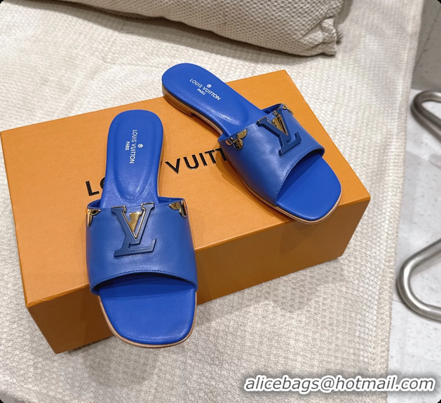 Good Looking Louis Vuitton LV Mare Flat Mule Slides Sandals Blue Calfskin Leather 6061501