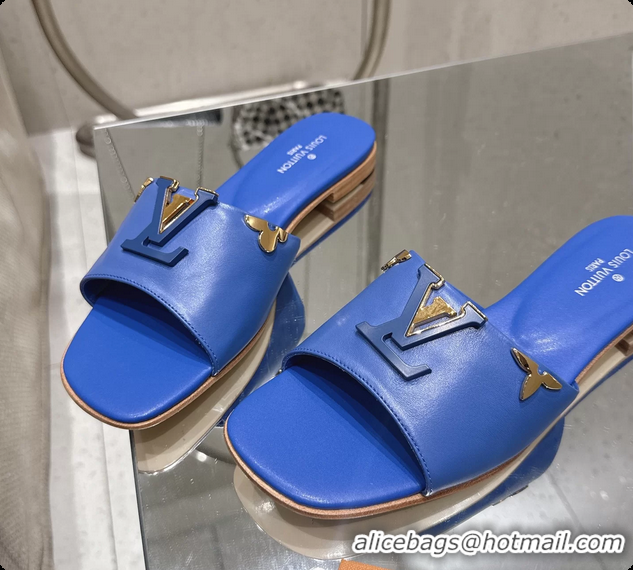 Good Looking Louis Vuitton LV Mare Flat Mule Slides Sandals Blue Calfskin Leather 6061501