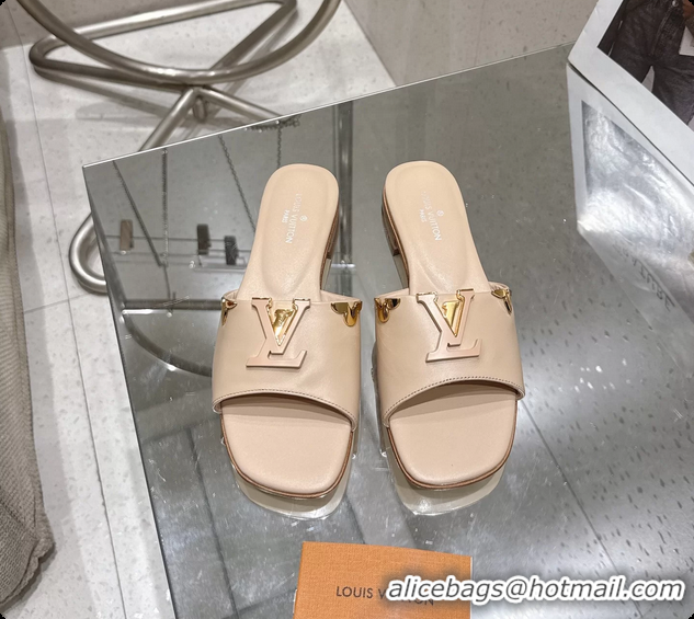 Good Product Louis Vuitton LV Mare Flat Mule Slides Sandals Beige Calfskin Leather 6061501