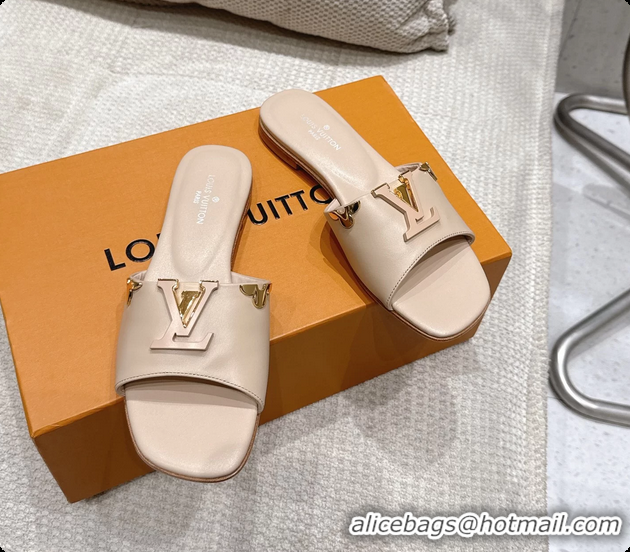Good Product Louis Vuitton LV Mare Flat Mule Slides Sandals Beige Calfskin Leather 6061501