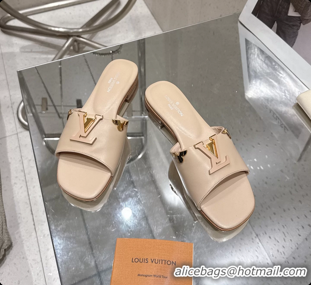 Good Product Louis Vuitton LV Mare Flat Mule Slides Sandals Beige Calfskin Leather 6061501