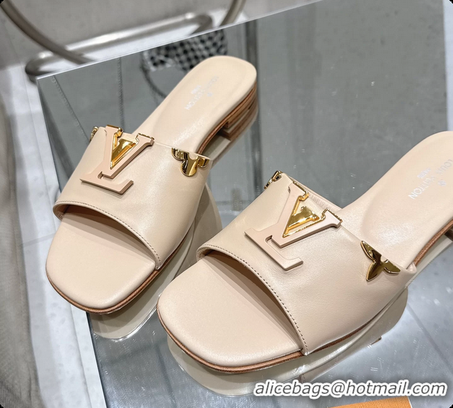 Good Product Louis Vuitton LV Mare Flat Mule Slides Sandals Beige Calfskin Leather 6061501