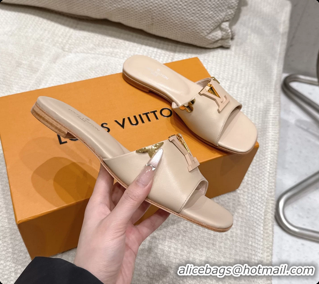 Good Product Louis Vuitton LV Mare Flat Mule Slides Sandals Beige Calfskin Leather 6061501