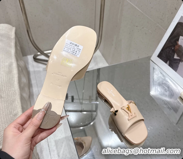 Good Product Louis Vuitton LV Mare Flat Mule Slides Sandals Beige Calfskin Leather 6061501