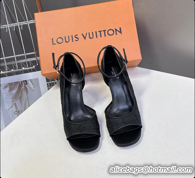 Discount Louis Vuitton Gala High Heeled Sandals Black Translucent Mesh Strass 85MM 6061502