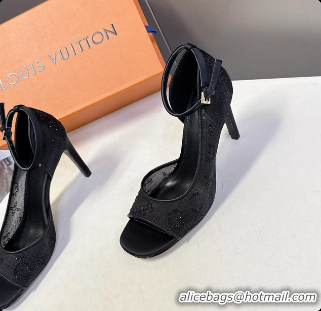 Discount Louis Vuitton Gala High Heeled Sandals Black Translucent Mesh Strass 85MM 6061502