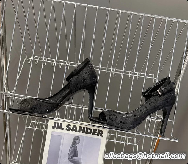 Discount Louis Vuitton Gala High Heeled Sandals Black Translucent Mesh Strass 85MM 6061502