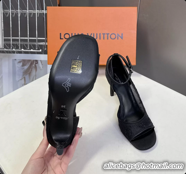 Discount Louis Vuitton Gala High Heeled Sandals Black Translucent Mesh Strass 85MM 6061502