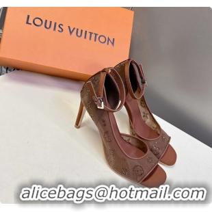 Big Discount Louis Vuitton Gala High Heeled Sandals Brown Translucent Mesh Strass 85MM 6061502