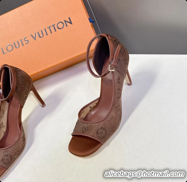 Big Discount Louis Vuitton Gala High Heeled Sandals Brown Translucent Mesh Strass 85MM 6061502