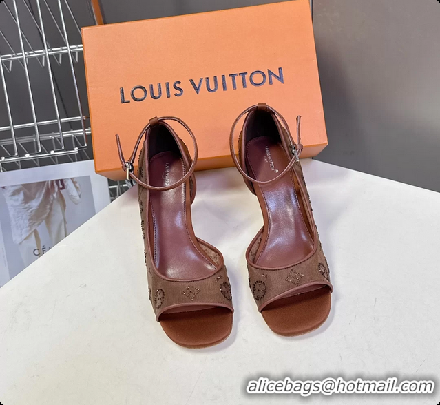 Big Discount Louis Vuitton Gala High Heeled Sandals Brown Translucent Mesh Strass 85MM 6061502