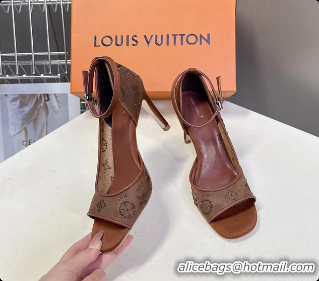 Big Discount Louis Vuitton Gala High Heeled Sandals Brown Translucent Mesh Strass 85MM 6061502