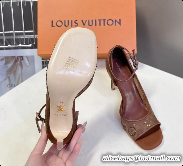 Big Discount Louis Vuitton Gala High Heeled Sandals Brown Translucent Mesh Strass 85MM 6061502