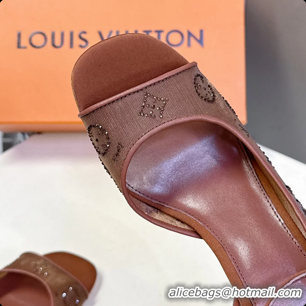 Big Discount Louis Vuitton Gala High Heeled Sandals Brown Translucent Mesh Strass 85MM 6061502