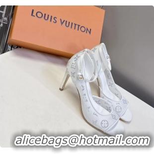 Top Grade Louis Vuitton Gala High Heeled Sandals White Translucent Mesh Strass 85MM 6061502