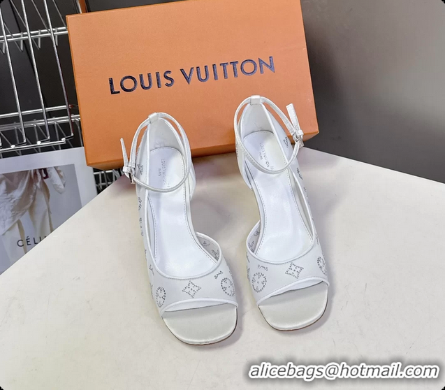 Top Grade Louis Vuitton Gala High Heeled Sandals White Translucent Mesh Strass 85MM 6061502
