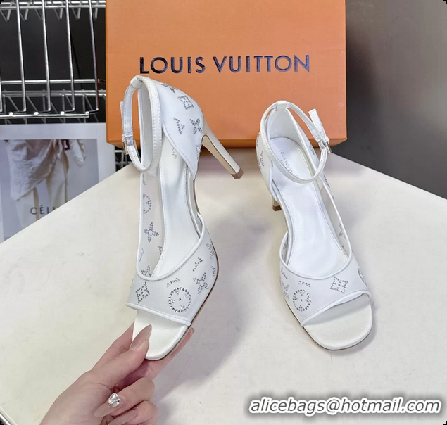 Top Grade Louis Vuitton Gala High Heeled Sandals White Translucent Mesh Strass 85MM 6061502