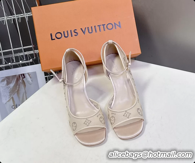 Best Product Louis Vuitton Gala High Heeled Sandals Beige Translucent Mesh Strass 85MM 6061502