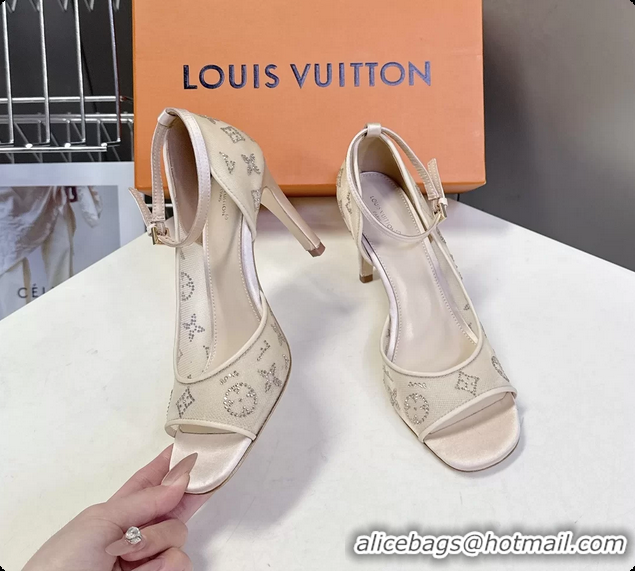 Best Product Louis Vuitton Gala High Heeled Sandals Beige Translucent Mesh Strass 85MM 6061502