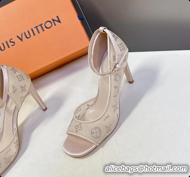 Best Product Louis Vuitton Gala High Heeled Sandals Beige Translucent Mesh Strass 85MM 6061502