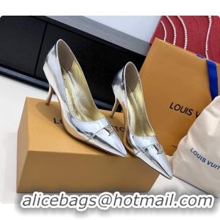 Charming Louis Vuitton City Pumps Shoes Silver Metallic Leather 100MM 6061503