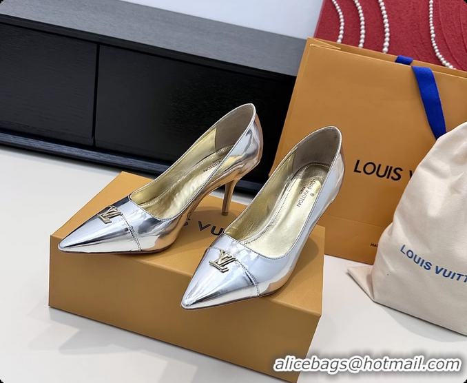 Charming Louis Vuitton City Pumps Shoes Silver Metallic Leather 100MM 6061503