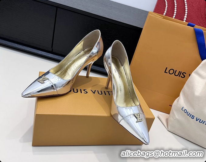 Charming Louis Vuitton City Pumps Shoes Silver Metallic Leather 100MM 6061503