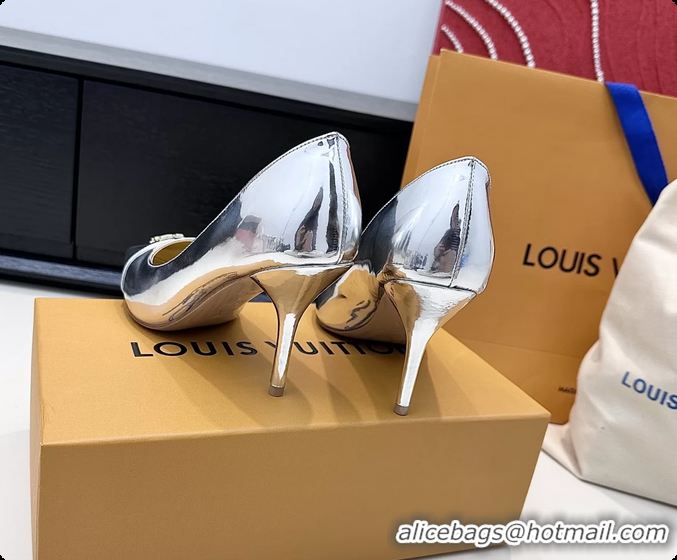 Charming Louis Vuitton City Pumps Shoes Silver Metallic Leather 100MM 6061503