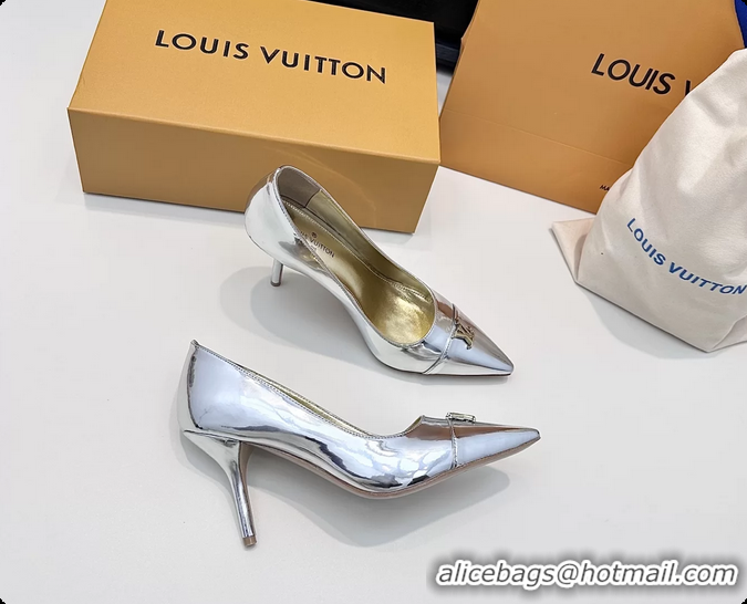 Charming Louis Vuitton City Pumps Shoes Silver Metallic Leather 100MM 6061503