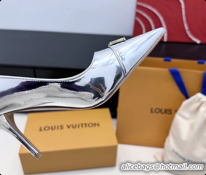Charming Louis Vuitton City Pumps Shoes Silver Metallic Leather 100MM 6061503