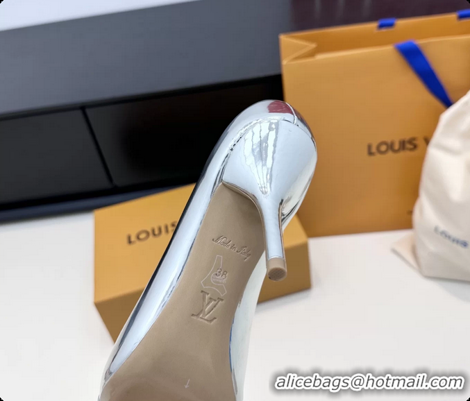 Charming Louis Vuitton City Pumps Shoes Silver Metallic Leather 100MM 6061503