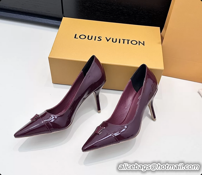 Durable Louis Vuitton City Pumps Shoes Purple Patent Leather 100MM 6061503