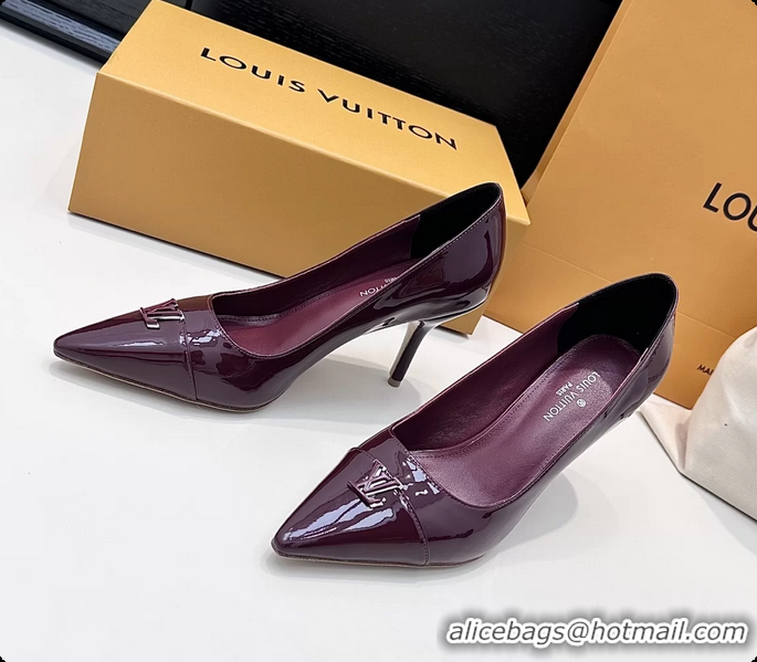 Durable Louis Vuitton City Pumps Shoes Purple Patent Leather 100MM 6061503