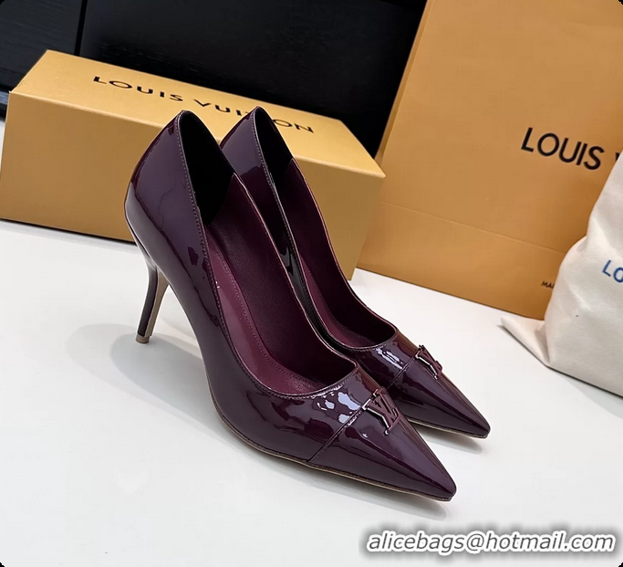 Durable Louis Vuitton City Pumps Shoes Purple Patent Leather 100MM 6061503