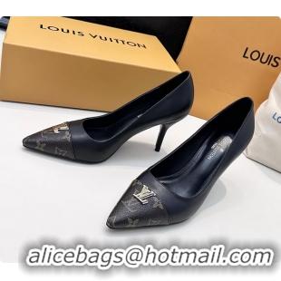 Pretty Style Louis Vuitton City Pumps Shoes Black Calfskin Leather 100MM 6061505