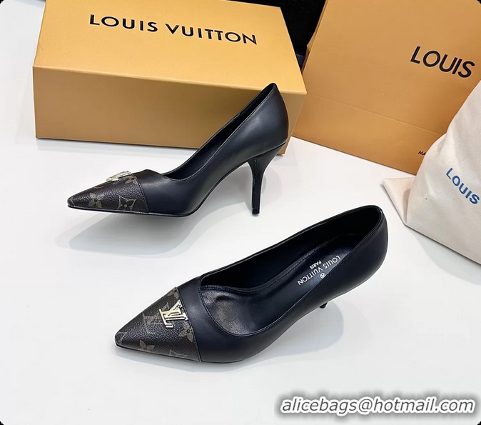 Pretty Style Louis Vuitton City Pumps Shoes Black Calfskin Leather 100MM 6061505