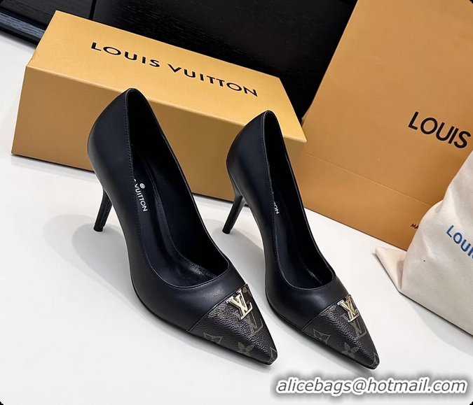 Pretty Style Louis Vuitton City Pumps Shoes Black Calfskin Leather 100MM 6061505