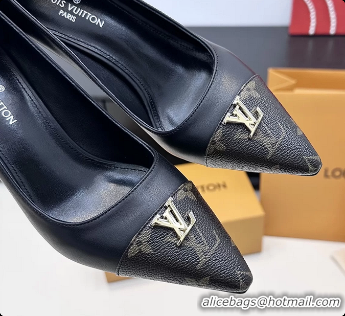 Pretty Style Louis Vuitton City Pumps Shoes Black Calfskin Leather 100MM 6061505