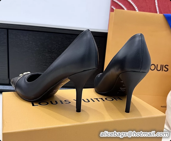 Pretty Style Louis Vuitton City Pumps Shoes Black Calfskin Leather 100MM 6061505