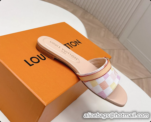 Good Looking Louis Vuitton Neo Revival Flat Slides Sandal Mules Shoes White Pink Damier Canvas 6061506