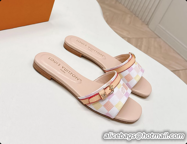 Good Looking Louis Vuitton Neo Revival Flat Slides Sandal Mules Shoes White Pink Damier Canvas 6061506