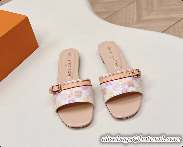 Good Looking Louis Vuitton Neo Revival Flat Slides Sandal Mules Shoes White Pink Damier Canvas 6061506