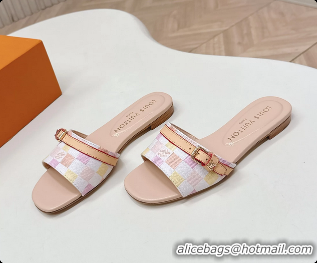 Good Looking Louis Vuitton Neo Revival Flat Slides Sandal Mules Shoes White Pink Damier Canvas 6061506