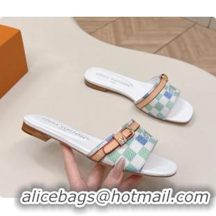 Charming Louis Vuitton Neo Revival Flat Slides Sandal Mules Shoes White Blue Damier Canvas 6061506